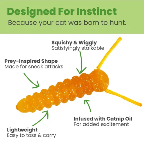 Catstages Squish Prey 毛毛蟲造型貓玩具（橘） 3
