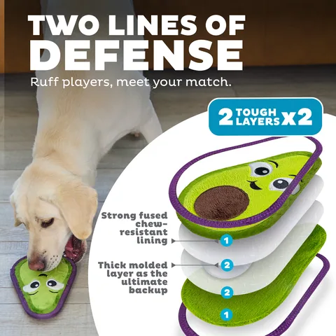 Outward Hound Tough Skinz 酪梨造型耐咬絨毛玩具（綠／M） 2