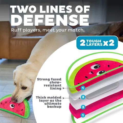 Outward Hound Tough Skinz 西瓜造型耐咬絨毛玩具（紅／M） 2