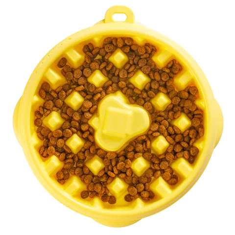 Outward Hound Fun Feeder Waffle – Yellow, Medium