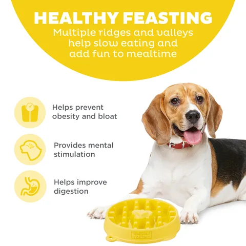 Outward Hound Fun Feeder Waffle 格紋慢食碗（黃／M） 2