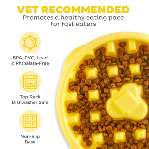 Outward Hound Fun Feeder Waffle 格紋慢食碗（黃／M） 3