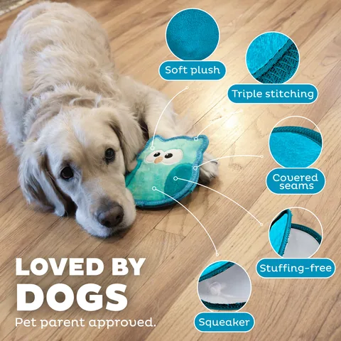 Outward Hound Tough Skinz Owl Dog Toy – Turquoise, Small 4