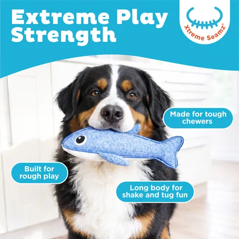Outward Hound Xtreme Seamz 鯊魚造型狗玩具（藍／M） 2