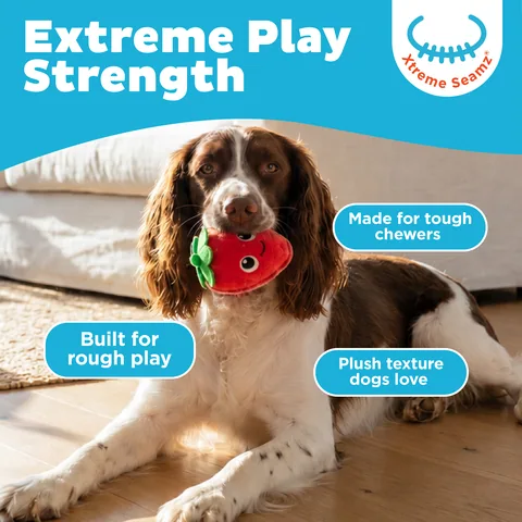 Outward Hound Xtreme Seamz Strawberry Dog Toy – Red, Small 2