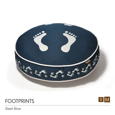 P.L.A.Y. Footprints Round Bed 腳印足跡圓床 鋼藍 卡其 2